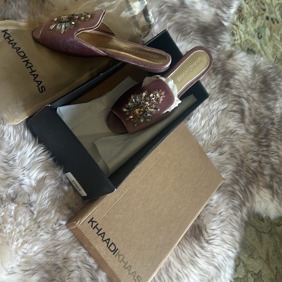 Pink velvet slides Rhinestones crystals New with dustbags & a box - Picture 10 of 10